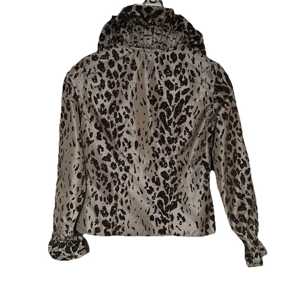 Anne Fontaine Volina Leopard Print Blazer Size 8 Ruffle Button Front Jacket